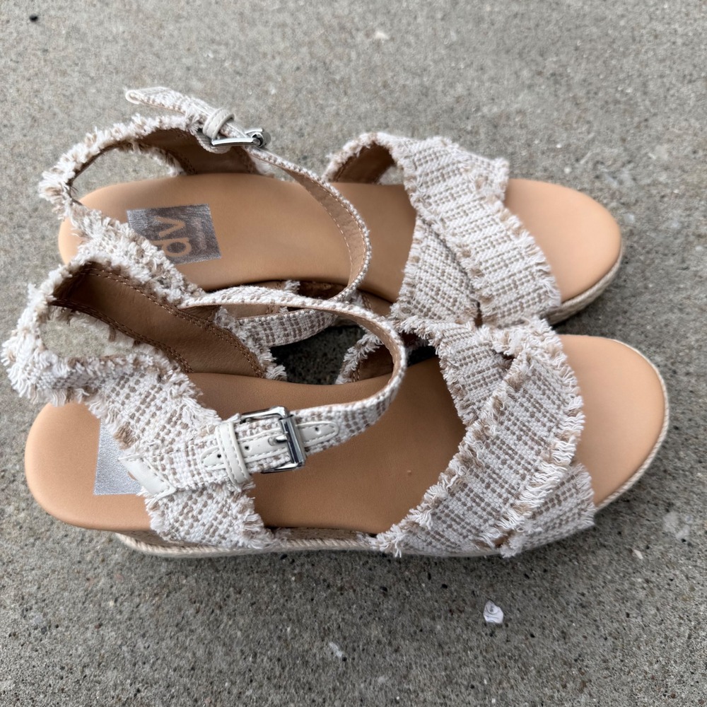 DV by Dolce Vita Esther Beige Woven Frayed Cork Wedge Sandals Womens Sz 8 - Picture 9 of 13